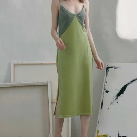 slim fit dress slacks Off The Shoulder Color Block Dress in Charcoal/Olive/Pink – SWANK main image 1